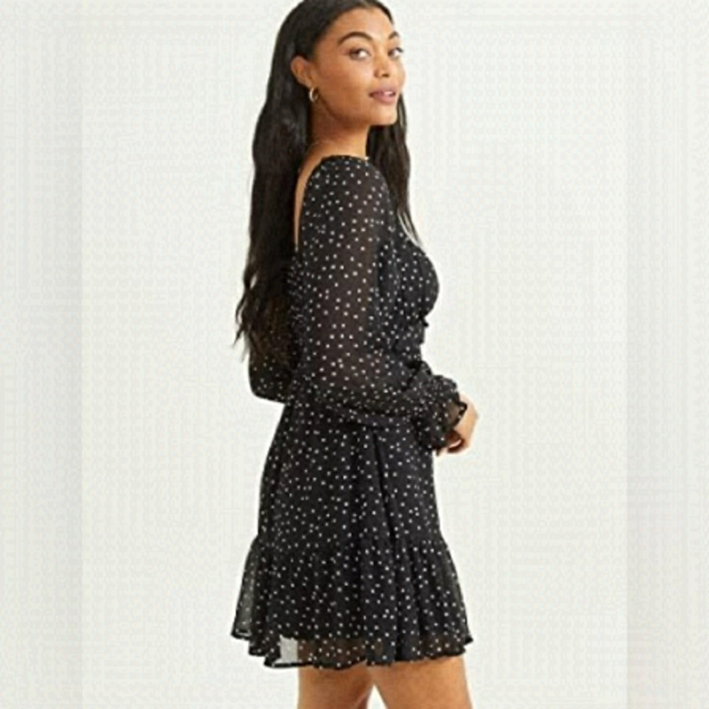 Alter’d State Polka Dot White Black Long Sleeve Ruffle Dresss Sz Medium